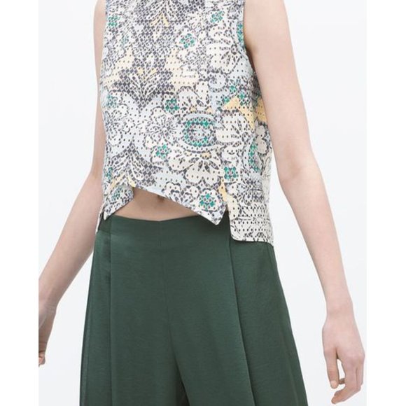Zara Perforated Tank Floral Laser-Cut Cut-Outs Cutouts Sleeveless Blouse Top M - Picture 5 of 10